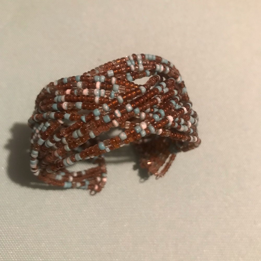 Brown and turquoise beaded cuff bracelet